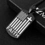 HZMAN American Flag Patriotic Cross Dog Tag Religious Faith Jewelry Pendant Necklace