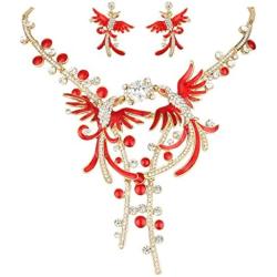 EVER FAITH Austrian Crystal CZ Enamel 2 Phoenix Bird Animal Lover Necklace Earrings Set