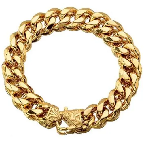 Jewelry Kingdom 1 Cuban Link Chain Necklace Bracelet for Men and Women 18K Gold High Polish Stainless Steel Diamond Cut Curb Link Chain with Cast Flower Clasp 12MM 8inches to 30inches Jewelry Kingdom 1 Cuban Link Chain Necklace Bracelet for Men and Women 18K Gold High Polish Stainless Steel Diamond Cut Curb Link Chain with Cast Flower Clasp 12MM 8inches to 30inches