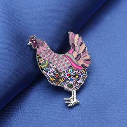 DUOWEI Cute Rhinestone Hen Chicken Brooch Enamel Crystal Pin for Women Teens Girls Kids Clothes Suit Decoration Gifts