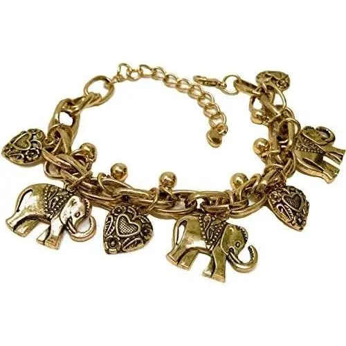 Bracelet / Elephants And Hearts Charm Bracelet For Teens And Women Bracelet / Elephants And Hearts Charm Bracelet For Teens And Women