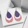 American Flag Leather Earrings Teardrop Dangle Drop Leaf Earrings Big Lightweight Faux Leather Handmade Earrings Glitter Fashion Jewelry
