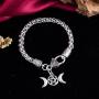Triple Moon Goddess Amulet Wicca Pentagram Wheat Chain Bracelet for Women Men Pagan Jewelry