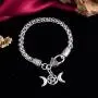 Triple Moon Goddess Amulet Wicca Pentagram Wheat Chain Bracelet for Women Men Pagan Jewelry Triple Moon Goddess Amulet Wicca Pentagram Wheat Chain Bracelet for Women Men Pagan Jewelry