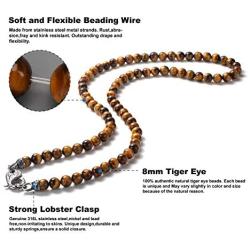 WESTMIAJW Tiger Eye Beads Beaded Necklace Chain for Men,Natural Gemstone Healing Crystal Jewelry 50/60/70cm