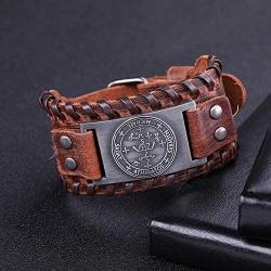 VASSAGO Gothic Vintage Amulet Seal of Solomon The Sigil of Archangel Michael Brown Metal Connector Leather Bracelet