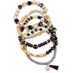 RIAH FASHION Bohemian Mix Bead Multi Layer Versatile Statement Bracelets - Stackable Beaded Strand Stretch Bangles Sparkly Crystal, Tassel Charm