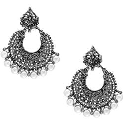Bodha 925 Antique Silver Traditional Indian Chandbali Earring (SJ_711)