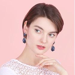 BONALUNA Bohemian Wood And Flower Printed Oval Shaped Drop Statement Earrings