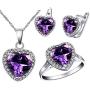 Uloveido Big Heart Shape Crystal Drop Pendant Necklace, Earrings and Rings Wedding Jewelry Set for Bridal Women Birthday Anniversary T481