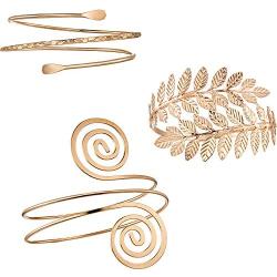 Hicarer 3 Pieces Upper Arm Bracelet Gold Metal Coil Swirl Leaf Armband Cuff Fashion Simple Arm Bangle Armlet Adjustable for Women Girls