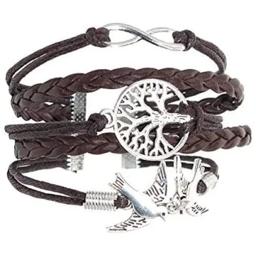 NEVERMORE Multi-Corded Leather Bracelet Antique Silver Tree of Life, Infinity, and Flying Doves CharmsBLACK Friday Special NEVERMORE Multi-Corded Leather Bracelet Antique Silver Tree of Life, Infinity, and Flying Doves CharmsBLACK Friday Special
