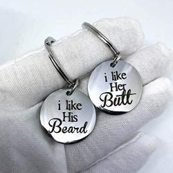 AMOR SPES 2pcs Couple Key Chain for Boyfriend Girlfriend Husband Wife Christmas - I Like his Beard,i Like her Butt