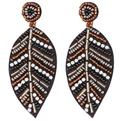 Vintage Leaf Drop Dangle Earrings, Boho Handmade Bead Statement Jewelry for Women Teen Girls