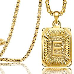 Joycuff Gold Square Initial Necklaces for Women Men Teen Girls Boys Husband Dad Mom Daughter Personalized Name 26 Alphabets Stainless Steel Box Chain Vintage Medallion Pendant Necklace
