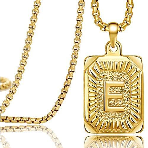 Joycuff Gold Square Initial Necklaces for Women Men Teen Girls Boys Husband Dad Mom Daughter Personalized Name 26 Alphabets Stainless Steel Box Chain Vintage Medallion Pendant Necklace