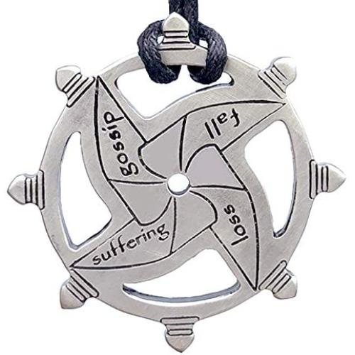 Buddhist Jewelry Jetsun Milarepa Yogi Dalai Lama Buddhism Dharma Eight worldly concerns Silver Pewter Pendant Necklace Charm Buddha Protection Amulet Wheel of Karma Medallion W Black Adjustable Cord