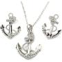 C Jory White & Rose Gold Plated Anchor Necklace Earring Studs Jewelry Set