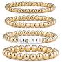 HEIMAXING Gold Stackable Bead Bracelet, 18k Gold Plated Beaded Bracelet Set Elastic Chain Love Friendship Mama Bracelets for Women Men