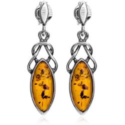 Ian and Valeri Co. Amber Sterling Silver Celtic Marquise Shape Stud Earrings