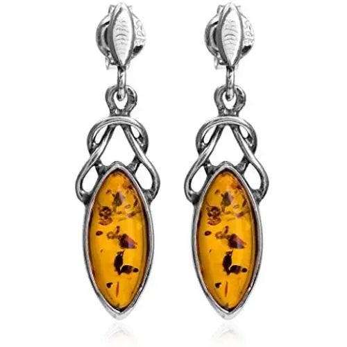 Ian and Valeri Co. Amber Sterling Silver Celtic Marquise Shape Stud Earrings Ian and Valeri Co. Amber Sterling Silver Celtic Marquise Shape Stud Earrings