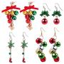 Christmas Jingle Bell Earrings,Kapmore 4 Pairs Christmas Earring Set Costume Jewelry Gift for Women Girls Cute Festive Xmas Drop Dangle Earrings Festive Holiday Birthday Party Gift