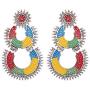 Efulgenz Boho Vintage Antique Gypsy Tribal Indian Oxidized Silver Enamel Floral Chandbali Big Dangle Earrings Set Jewelry