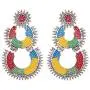 Efulgenz Boho Vintage Antique Gypsy Tribal Indian Oxidized Silver Enamel Floral Chandbali Big Dangle Earrings Set Jewelry Efulgenz Boho Vintage Antique Gypsy Tribal Indian Oxidized Silver Enamel Floral Chandbali Big Dangle Earrings Set Jewelry