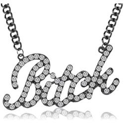 Q&Q Fashion Celebrity Urban Big Bling Bitch Necklace Word Crystal Pave Rhinestone Chunky Chain Best Friend Friendship Jewelry BFF Gift