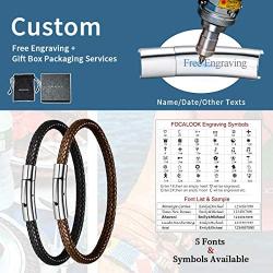 FOCALOOK Free Customized,Waterproof Soft Comfortable Braided Rope Leather Bracelet, Black/Brown, for Men/Women, Fathers Day Unique Gift, 18/20/22CM(with Gift Box)