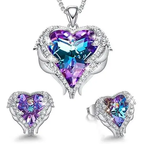 CDE Angel Wing Love Heart Necklaces and Earrings Silver Tone/Gold Tone Jewelry Sets Birthday/Anniversary Valentines Day Jewelry Gifts for Women Mom/Wife/Sister/Best Friend