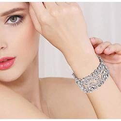 EVER FAITH Womens Austrian Crystal Bride Heart Art Deco Elastic Stretch Bracelet Clear