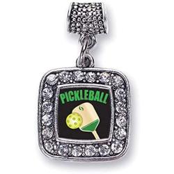 Inspired Silver - Silver Square Charm for Bracelet with Cubic Zirconia Jewelry