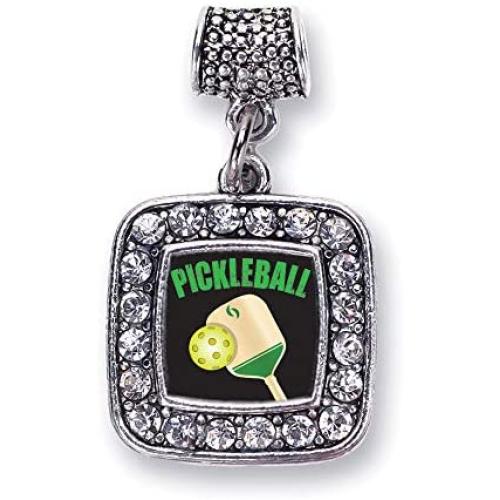 Inspired Silver - Silver Square Charm for Bracelet with Cubic Zirconia Jewelry