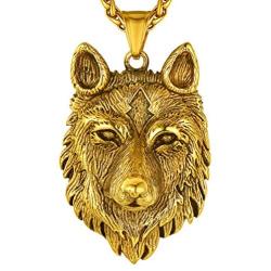 Richsteel Wolf Teeth/Wolf Pendant Necklace for Men 316 Stainless Steel/18K Gold Plated/Black Viking Wolf Nordic Jewelry(with Gift Box)