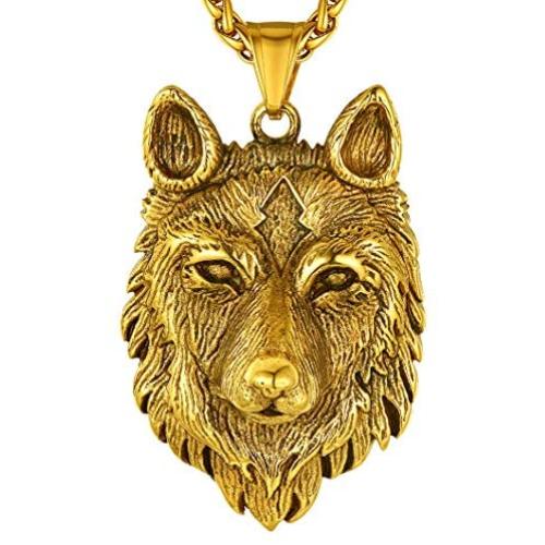Richsteel Wolf Teeth/Wolf Pendant Necklace for Men 316 Stainless Steel/18K Gold Plated/Black Viking Wolf Nordic Jewelry(with Gift Box)