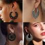 SERYNOW 8 Pairs Silver Black Bohemian Tribal Earring For Women Girls Sunflower Drop Dangle Earrings Black Heart Boho Vintage Earrings Mandala Flower Earrings