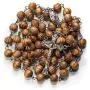 Catholic Olive Wood Rosary Beaded Prayer Jerusalem Cross Decor Crucifixion of Christ Jesus Necklace for Auto Vehicle for Men Women Religious Jewelry Pendant 14 inch