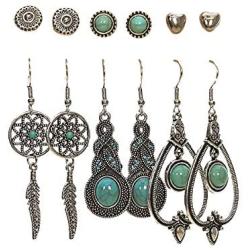 6 Pairs Fashion Vintage Drop Dangle Earrings Set for Women Bohemian Hollow Leaf Acrylic Earrings Jewelry for Gifts