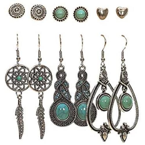 6 Pairs Fashion Vintage Drop Dangle Earrings Set for Women Bohemian Hollow Leaf Acrylic Earrings Jewelry for Gifts