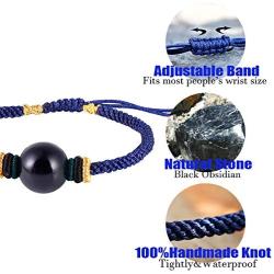 Jewever Obsidian Bracelet Handmade Knot Braided Lucky Rope Charms Gifts for Women and men 14mm Adjustable Band Unisex