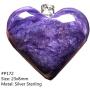 Natural Heart Charoite Crystal Pendant, Purple Charoite Jewelry For Woman Man 23x8mm Beads Stone Silver Sterling Chain Gemstone AAAAA
