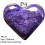Natural Heart Charoite Crystal Pendant, Purple Charoite Jewelry For Woman Man 23x8mm Beads Stone Silver Sterling Chain Gemstone AAAAA