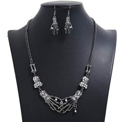 LZHLQ Skeleton Bone Hand Necklace Collar Necklace Gothic Double Skull Hand Claw Punk Necklace for Women Men