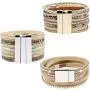 Wowanoo 3Pack Leather Cuff Bracelet Set Multilayer Wrap Bracelet Crystal Feather Tree Bracelet Magnetic Clasp Bracelet for Women Wowanoo 3Pack Leather Cuff Bracelet Set Multilayer Wrap Bracelet Crystal Feather Tree Bracelet Magnetic Clasp Bracelet for Women
