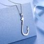 925 Sterling Silver Hawaii Fishing Fish Hook Pendant Necklace for Women Girls Gift