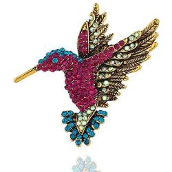 JUMOO Color Crystal Rhinestone Hummingbird Brooch for Women Girls Bird pin Fashion Jewelry