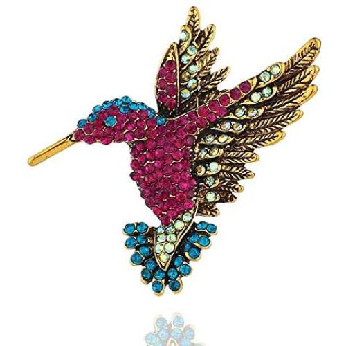 JUMOO Color Crystal Rhinestone Hummingbird Brooch for Women Girls Bird pin Fashion Jewelry