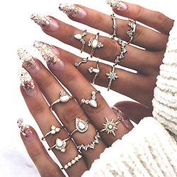 BERYUAN Women Rings Set Knuckle Rings Gold Stacking Rings for Girls and Teens Rings Cute Jewelry Rings Size(5,5.5,6,6.5,7,7.5,8)(16Pcs)