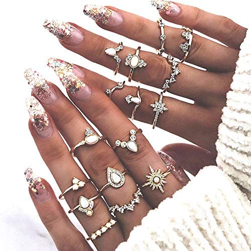 BERYUAN Women Rings Set Knuckle Rings Gold Stacking Rings for Girls and Teens Rings Cute Jewelry Rings Size(5,5.5,6,6.5,7,7.5,8)(16Pcs)